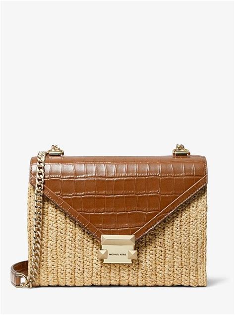 Whitney Large Raffia and Leather Convertible Shoulder Bag